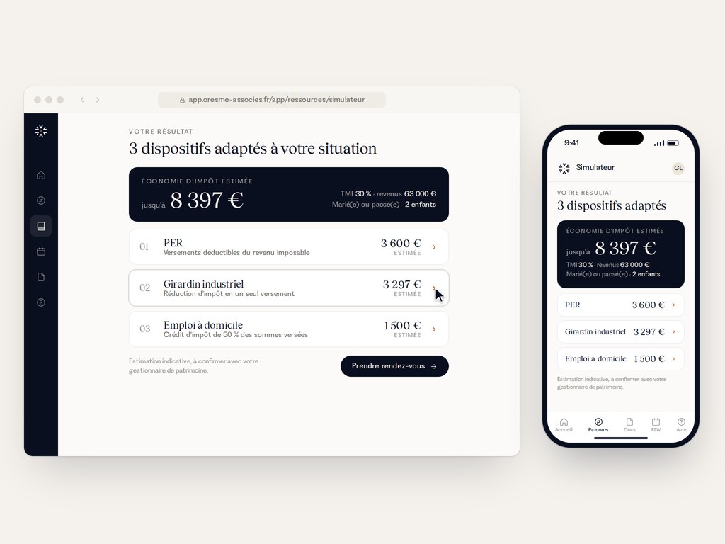 Aperçu de l'application Oresme — Le simulateur
